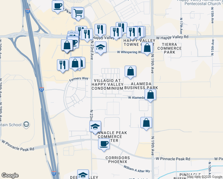 map of restaurants, bars, coffee shops, grocery stores, and more near 2150 West Alameda Road in Phoenix