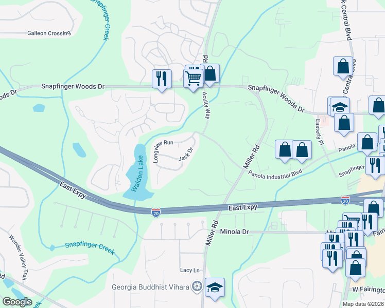 map of restaurants, bars, coffee shops, grocery stores, and more near 5079 Jack Drive in Decatur