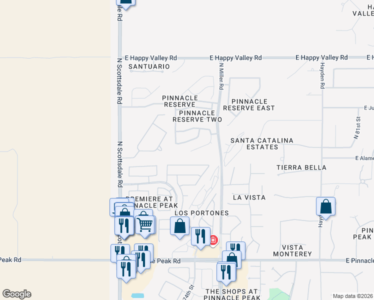 map of restaurants, bars, coffee shops, grocery stores, and more near 7428 East Alameda Road in Scottsdale