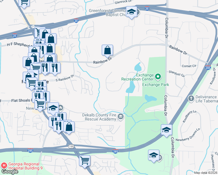 map of restaurants, bars, coffee shops, grocery stores, and more near 2877 Da Vinci Boulevard in Decatur