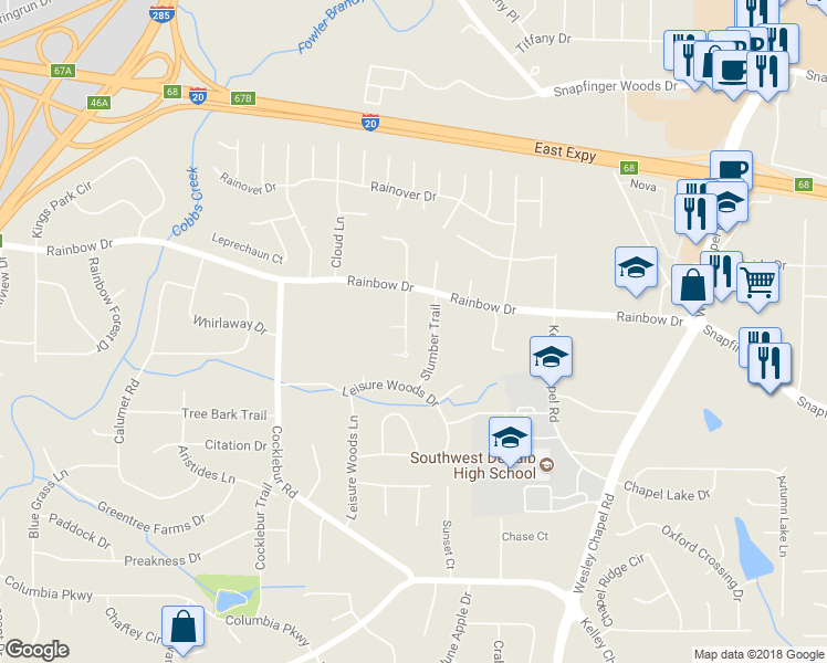 map of restaurants, bars, coffee shops, grocery stores, and more near 2756 Hilson Commons in Decatur