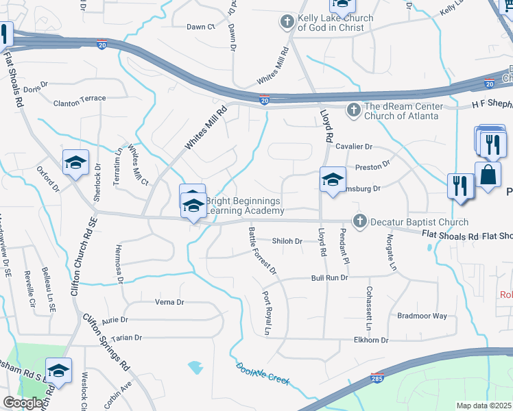 map of restaurants, bars, coffee shops, grocery stores, and more near 2442 Corner Shoals Drive in Decatur