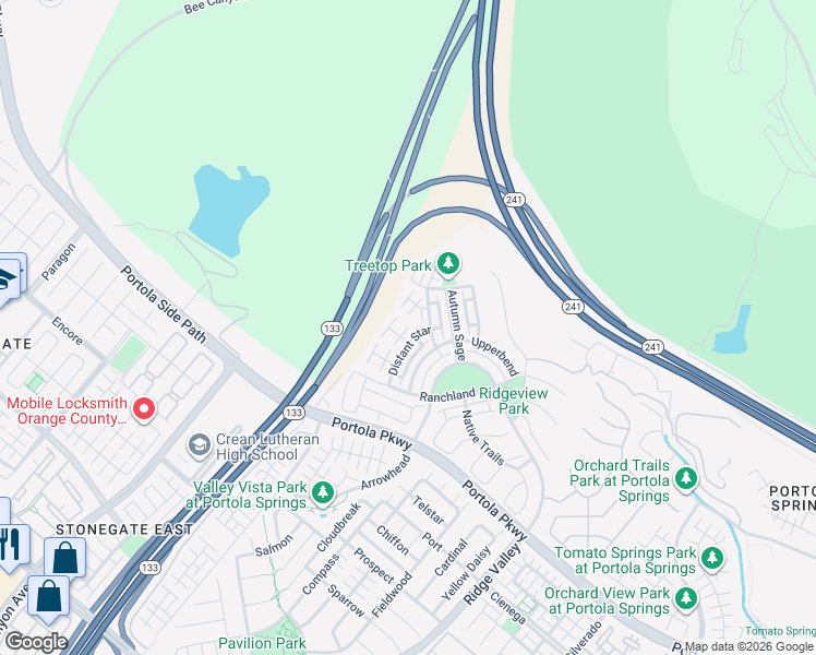 map of restaurants, bars, coffee shops, grocery stores, and more near 70 Distant Star in Irvine