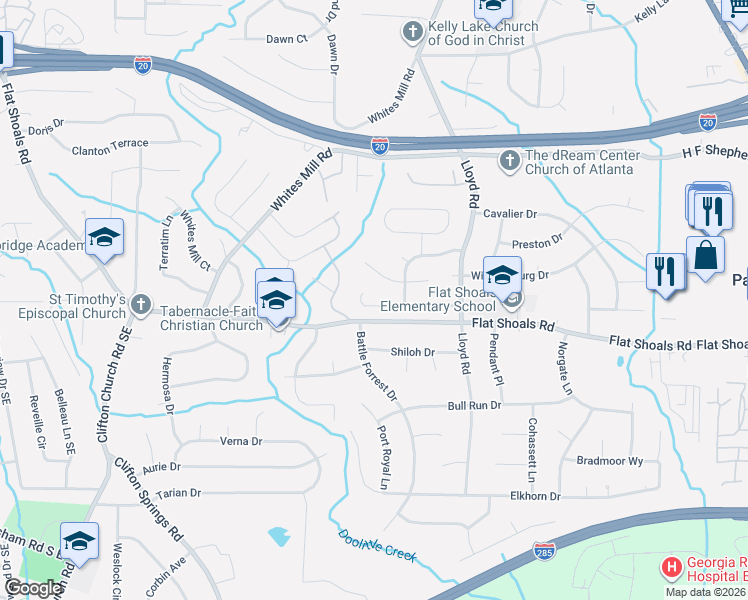 map of restaurants, bars, coffee shops, grocery stores, and more near 2442 Corner Shoals Drive in Decatur