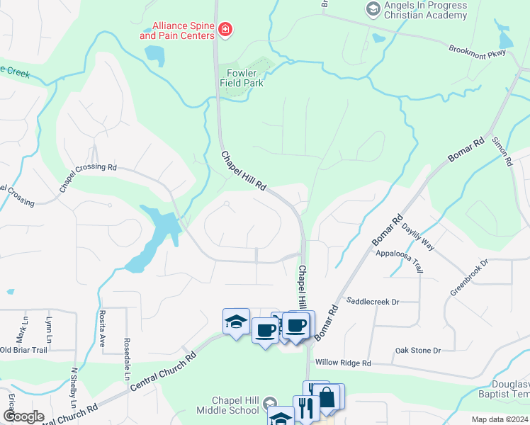 map of restaurants, bars, coffee shops, grocery stores, and more near 4310 Wellbrook Court in Douglasville