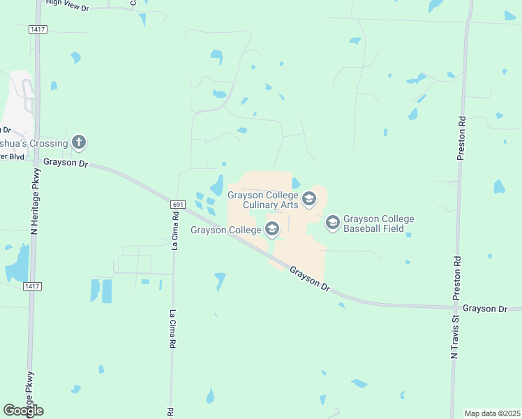 map of restaurants, bars, coffee shops, grocery stores, and more near 6101 Farm to Market Road 691 in Denison