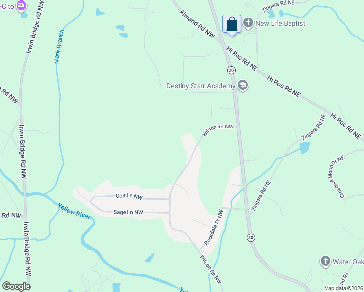 map of restaurants, bars, coffee shops, grocery stores, and more near 2324 Wilson Road Northwest in Conyers