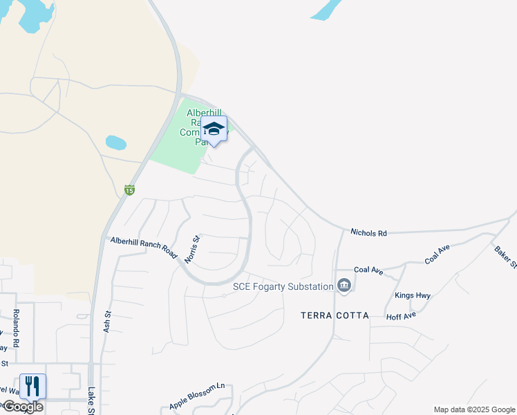 map of restaurants, bars, coffee shops, grocery stores, and more near 4164 Larchwood Lane in Lake Elsinore
