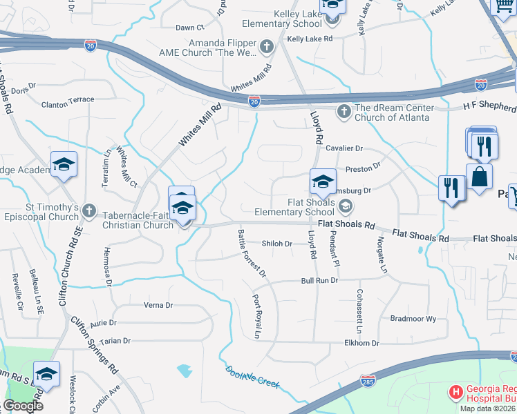map of restaurants, bars, coffee shops, grocery stores, and more near 2484 Corner Shoals Drive in Decatur
