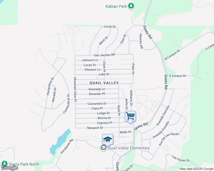 map of restaurants, bars, coffee shops, grocery stores, and more near 23755 Goetz Drive in Menifee