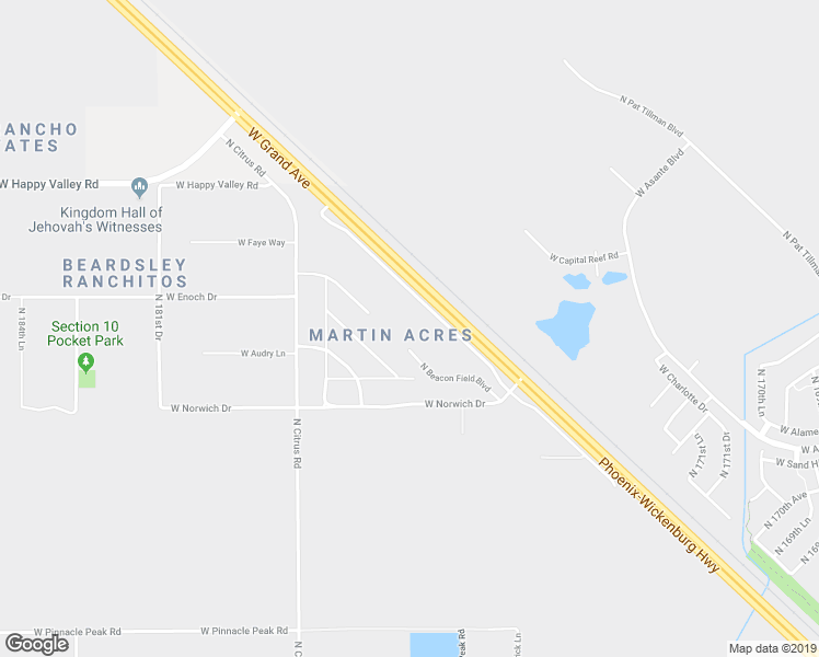 map of restaurants, bars, coffee shops, grocery stores, and more near 24209 North Beacon Field Road in Surprise