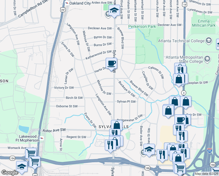 map of restaurants, bars, coffee shops, grocery stores, and more near 934 Hope Drive Southwest in Atlanta