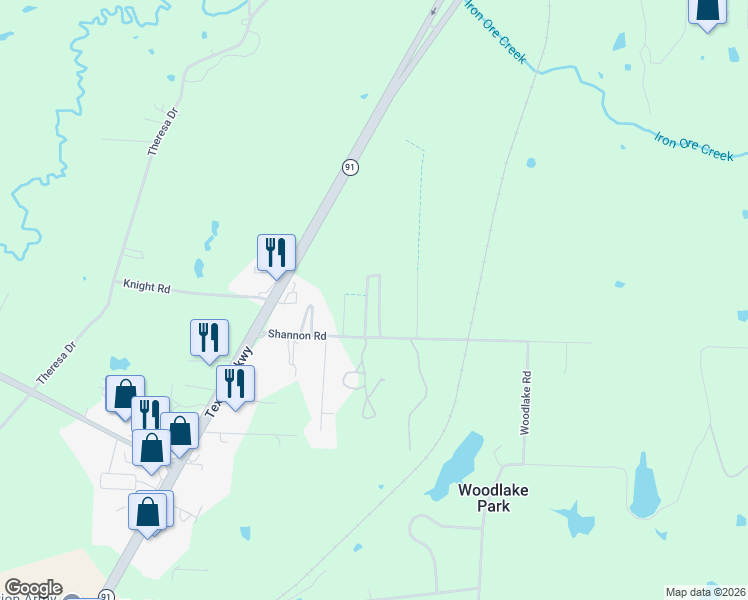 map of restaurants, bars, coffee shops, grocery stores, and more near 90 Valley View Cir in Denison