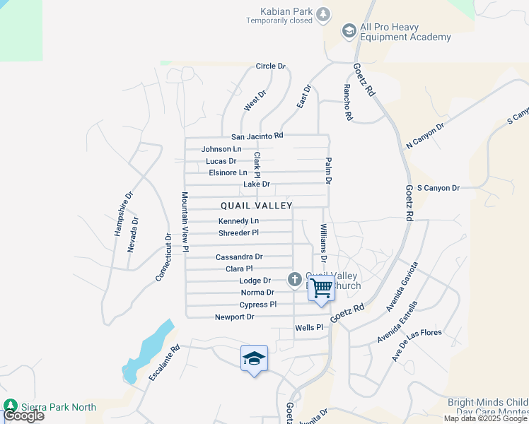 map of restaurants, bars, coffee shops, grocery stores, and more near 23755 Goetz Drive in Menifee