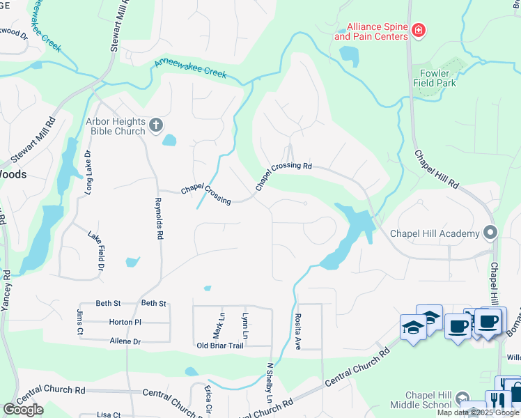map of restaurants, bars, coffee shops, grocery stores, and more near 3639 Fowler Ridge in Douglasville