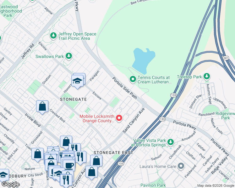 map of restaurants, bars, coffee shops, grocery stores, and more near 60 Sherwood in Irvine