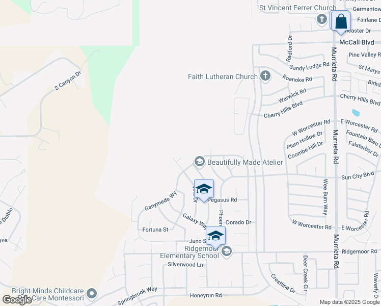 map of restaurants, bars, coffee shops, grocery stores, and more near 25255 Lyra Court in Menifee