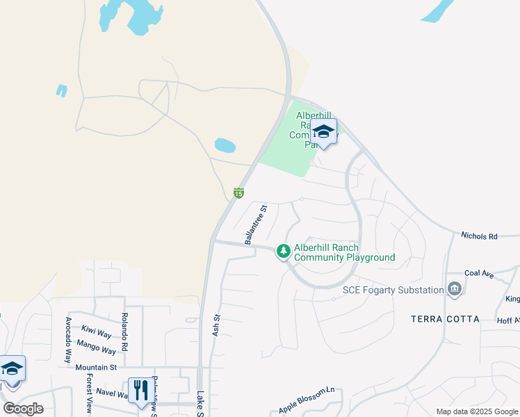 map of restaurants, bars, coffee shops, grocery stores, and more near 4124 Ballantree Street in Lake Elsinore