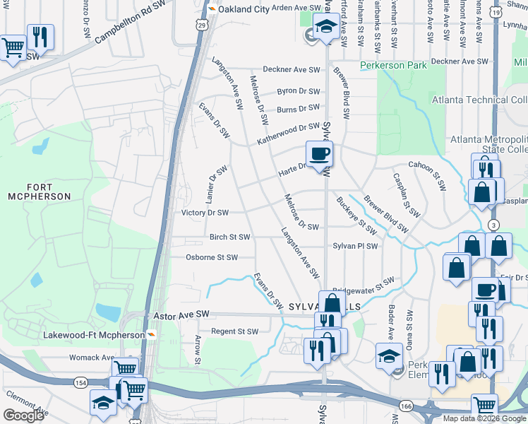 map of restaurants, bars, coffee shops, grocery stores, and more near 1767 Langston Avenue Southwest in Atlanta