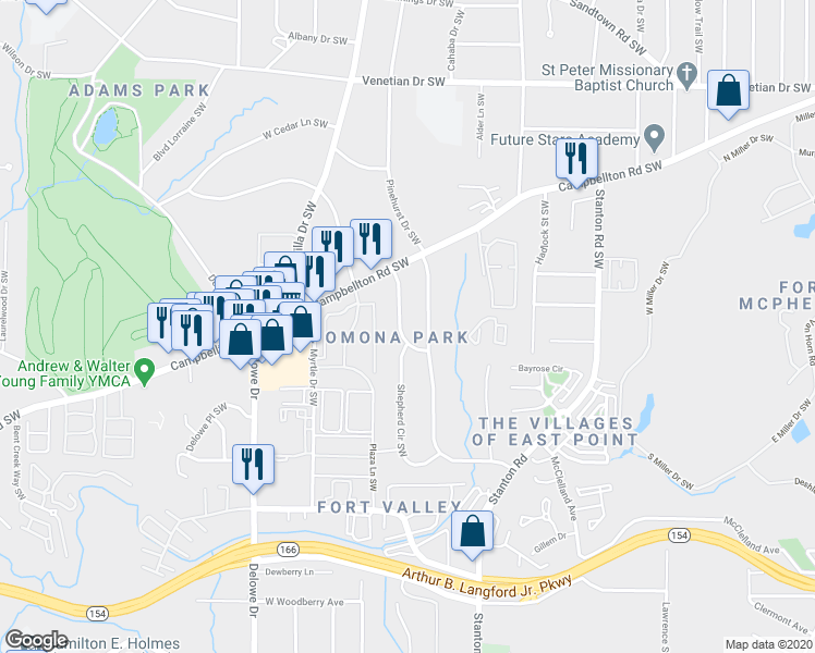 map of restaurants, bars, coffee shops, grocery stores, and more near 1786 Timothy Drive Southwest in Atlanta