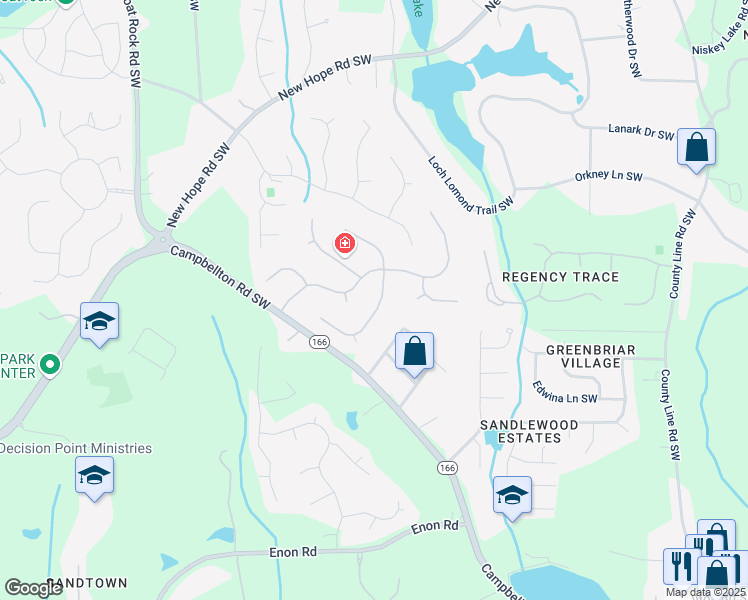 map of restaurants, bars, coffee shops, grocery stores, and more near 645 Birchberry Terrace Southwest in Atlanta