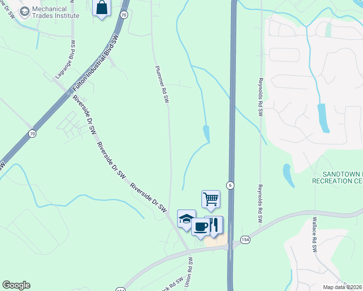 map of restaurants, bars, coffee shops, grocery stores, and more near 6600 Plummer Road Southwest in Atlanta