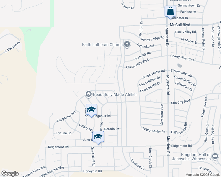 map of restaurants, bars, coffee shops, grocery stores, and more near 28602 Milky Way in Menifee