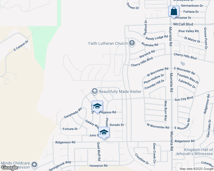 map of restaurants, bars, coffee shops, grocery stores, and more near 28580 Milky Way in Menifee