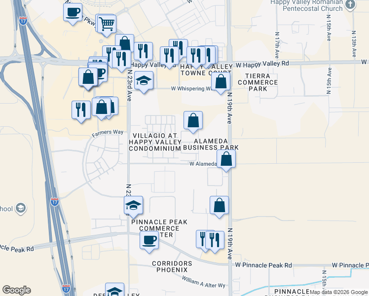 map of restaurants, bars, coffee shops, grocery stores, and more near 24350 North 20th Drive in Phoenix