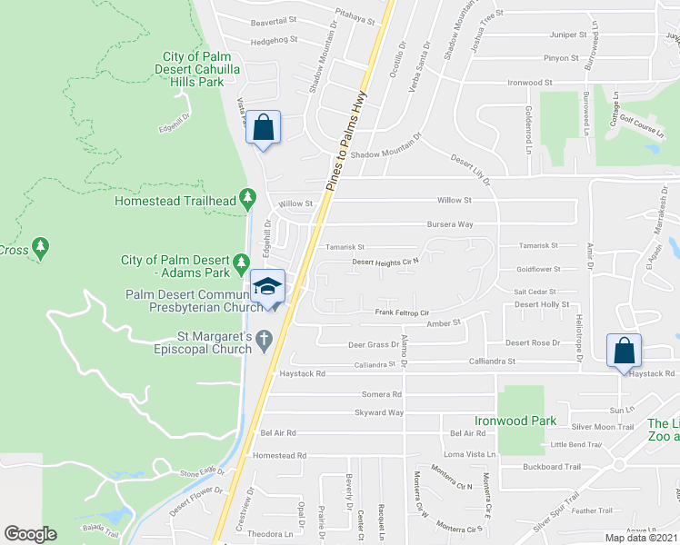 map of restaurants, bars, coffee shops, grocery stores, and more near 72813 Don Larson Lane in Palm Desert