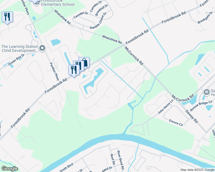 map of restaurants, bars, coffee shops, grocery stores, and more near 289 Ashepoo Creek Drive in Myrtle Beach