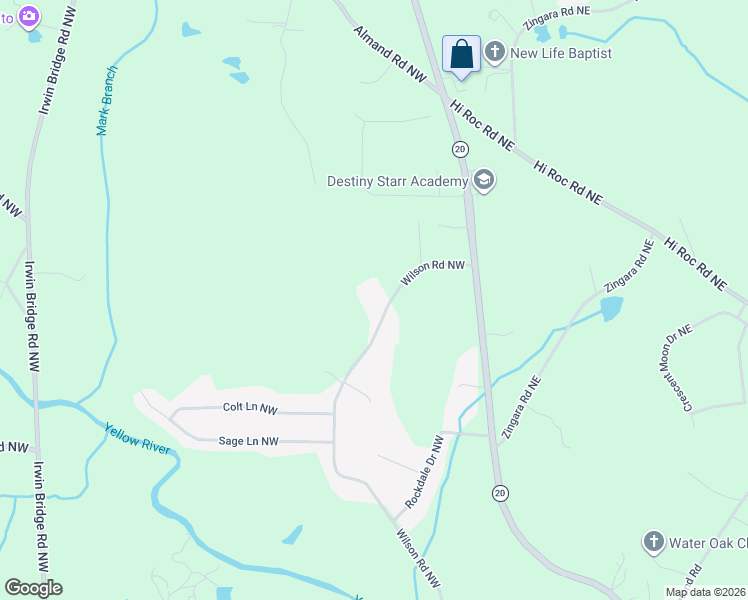 map of restaurants, bars, coffee shops, grocery stores, and more near 2324 Wilson Road Northwest in Conyers