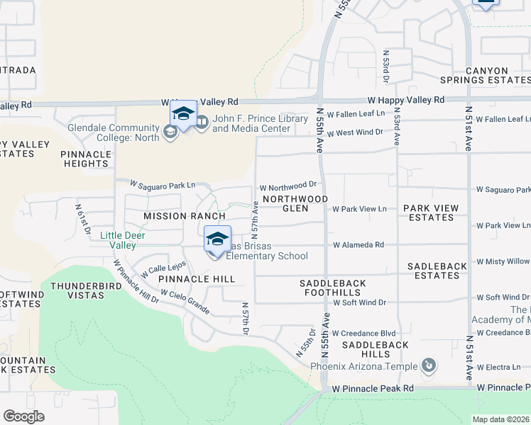 map of restaurants, bars, coffee shops, grocery stores, and more near 5632 West Park View Lane in Glendale