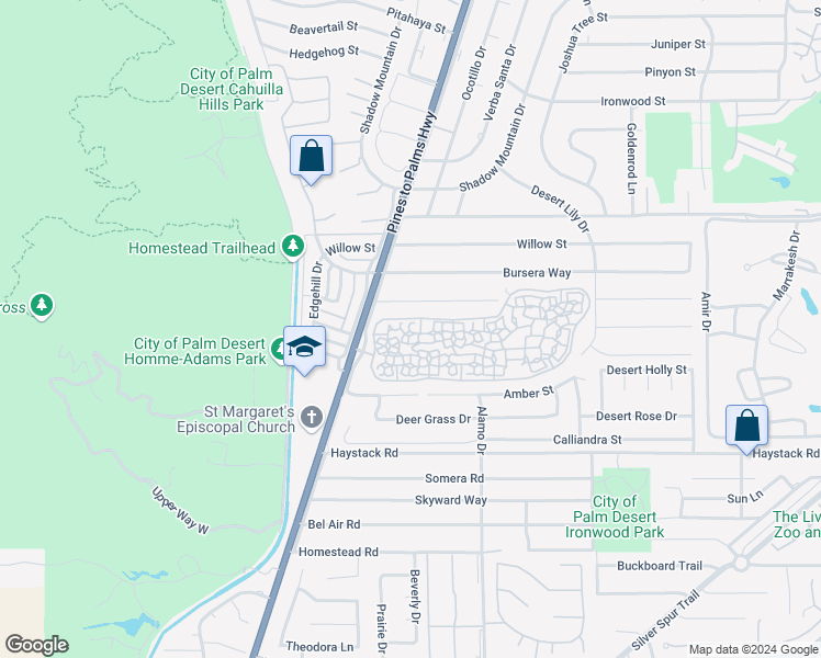 map of restaurants, bars, coffee shops, grocery stores, and more near 72803 Don Larson Lane in Palm Desert