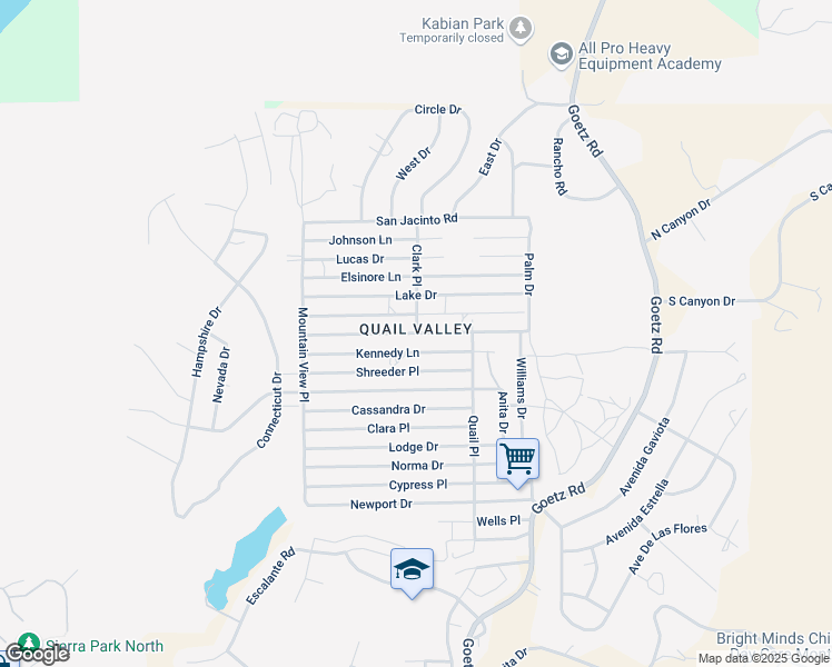 map of restaurants, bars, coffee shops, grocery stores, and more near Goetz Drive in Menifee