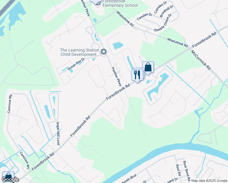 map of restaurants, bars, coffee shops, grocery stores, and more near 2644 Forestbrook Road in Myrtle Beach