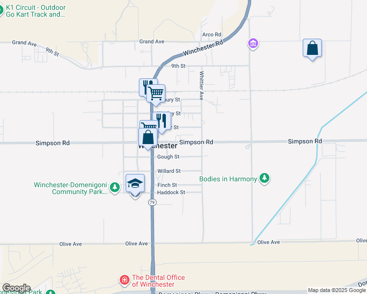 map of restaurants, bars, coffee shops, grocery stores, and more near 33184 Gough Street in Winchester