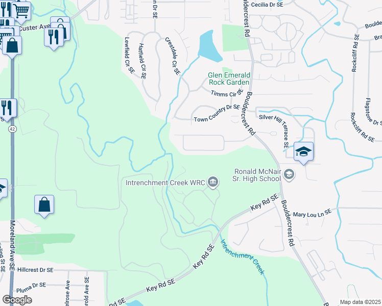 map of restaurants, bars, coffee shops, grocery stores, and more near 1472 Gates Circle Southeast in Atlanta