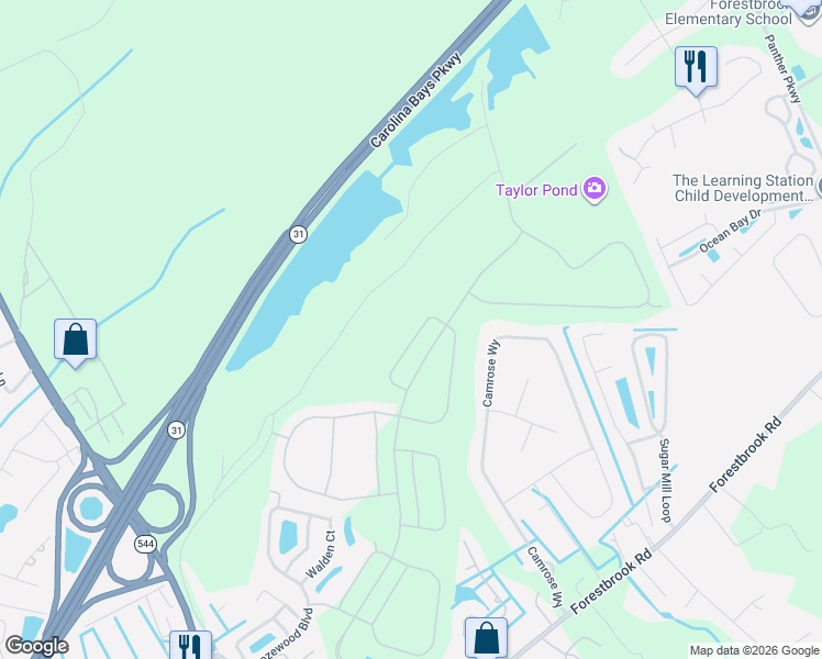 map of restaurants, bars, coffee shops, grocery stores, and more near Rambler Court in Myrtle Beach