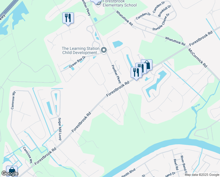 map of restaurants, bars, coffee shops, grocery stores, and more near 2644 Forestbrook Road in Myrtle Beach