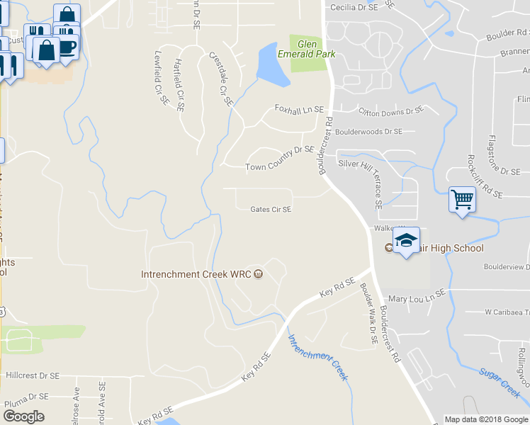 map of restaurants, bars, coffee shops, grocery stores, and more near 1440 Gates Circle Southeast in Atlanta