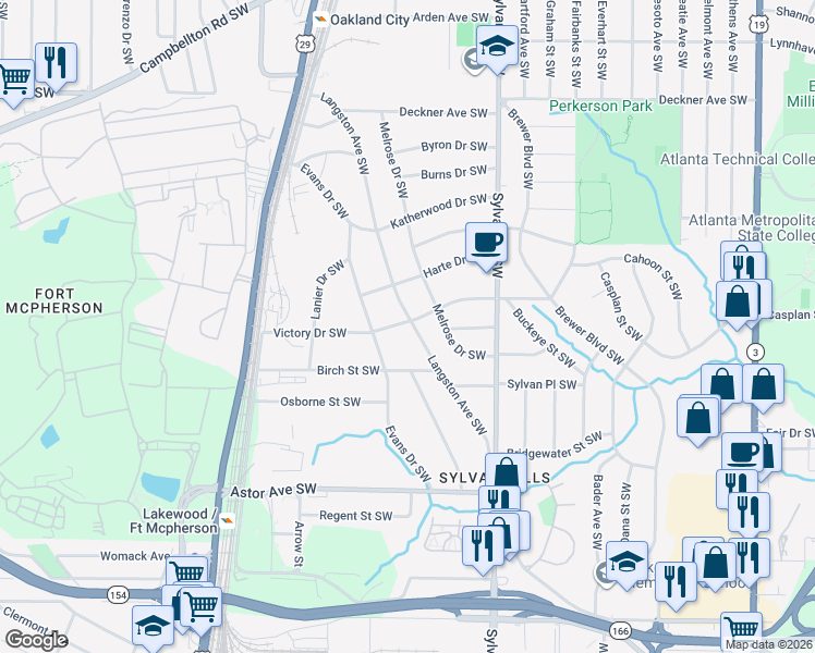 map of restaurants, bars, coffee shops, grocery stores, and more near 1767 Langston Avenue Southwest in Atlanta