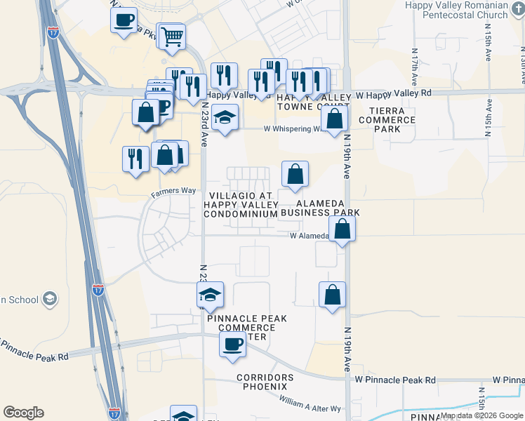 map of restaurants, bars, coffee shops, grocery stores, and more near Unnamed Road in Phoenix