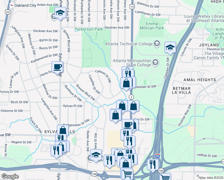map of restaurants, bars, coffee shops, grocery stores, and more near 1783 Cahoon Street Southwest in Atlanta