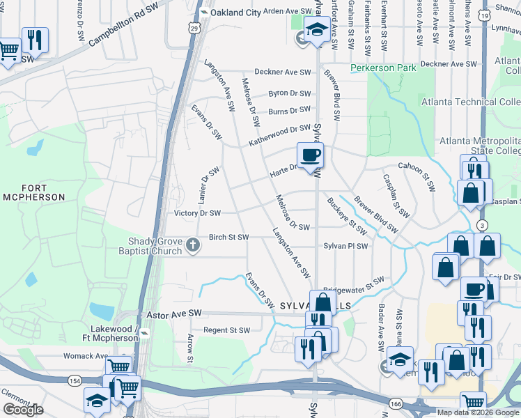 map of restaurants, bars, coffee shops, grocery stores, and more near 1767 Langston Avenue Southwest in Atlanta