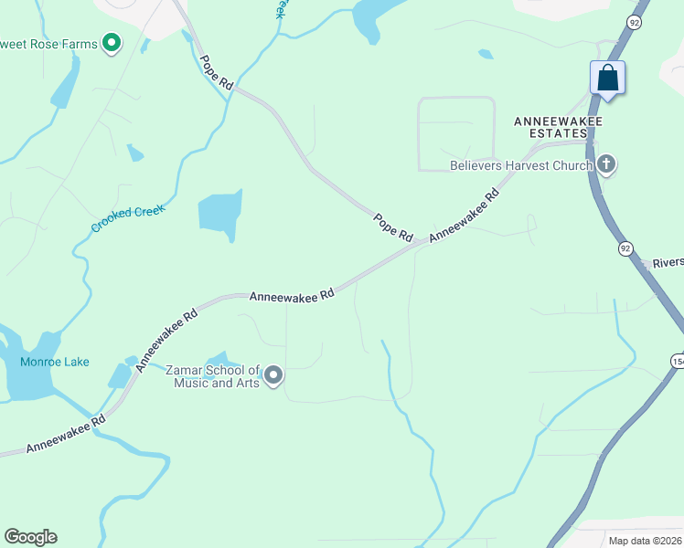 map of restaurants, bars, coffee shops, grocery stores, and more near 3615 Anneewakee Road in Douglasville