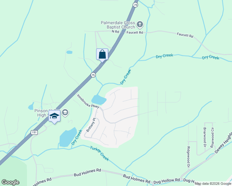 map of restaurants, bars, coffee shops, grocery stores, and more near 4706 Brook Crest Lane in Pinson