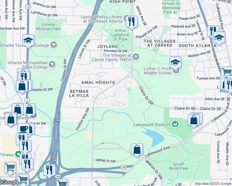 map of restaurants, bars, coffee shops, grocery stores, and more near 245 Amal Drive Southwest in Atlanta