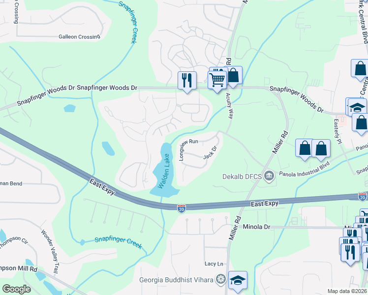 map of restaurants, bars, coffee shops, grocery stores, and more near 4877 Longview Run in Decatur