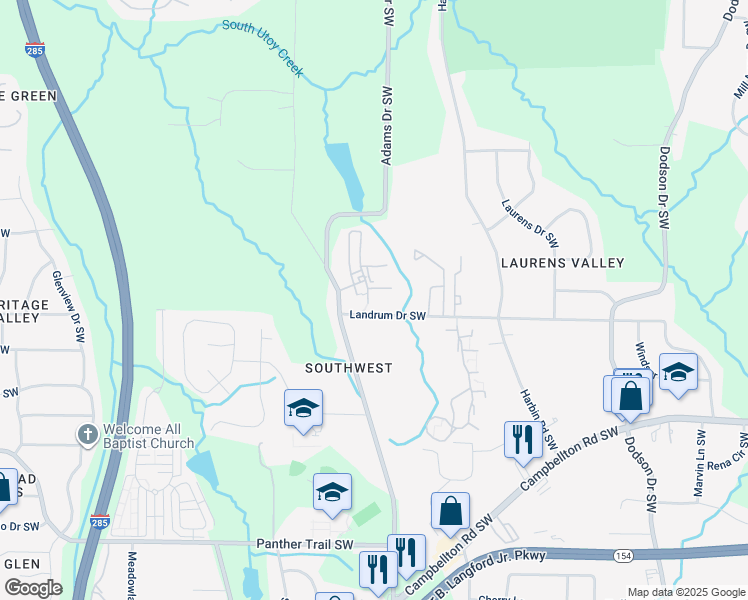 map of restaurants, bars, coffee shops, grocery stores, and more near 3041 Landrum Drive Southwest in Atlanta